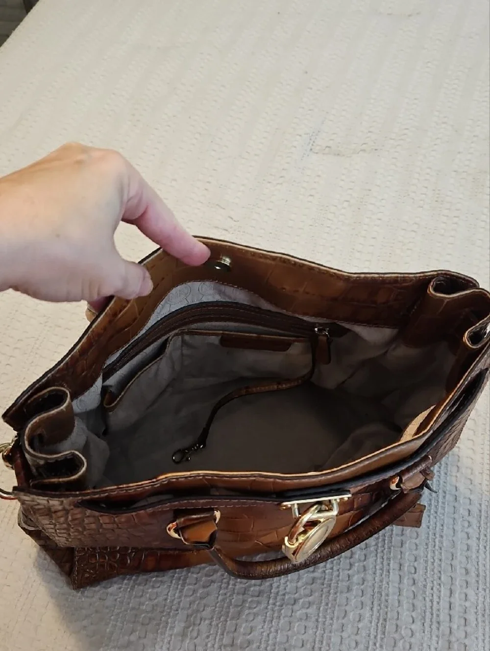 Michael Kors Brown Croc-Embossed Satchel with Gold Lock